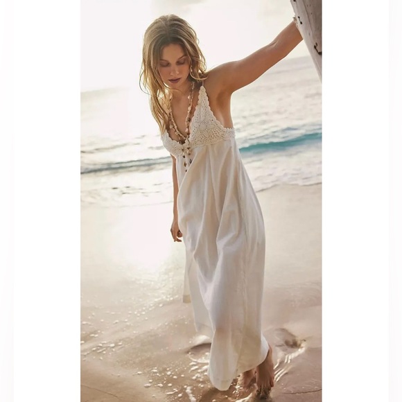 NEW Free People Lovely Maxi Dress Crochet Top Beachy - Picture 4 of 15